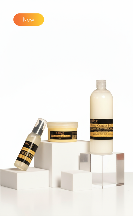 Skincare product set including a bottle, jar, and spray on a white background